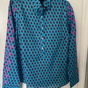 Floral Blue and Pink Women's Popover Top